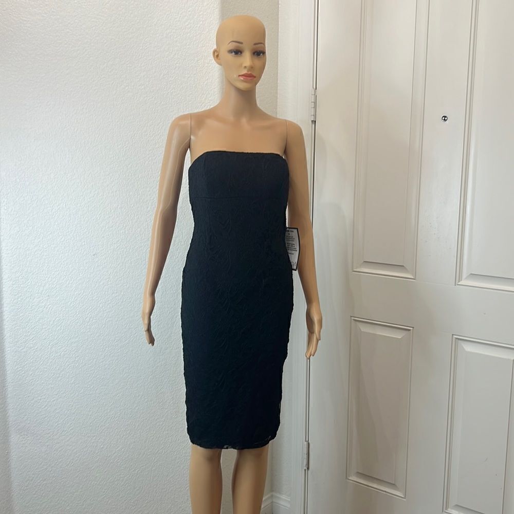 Jump Apparel Dress Size 3/4 Strapless Floral Black Gold Statement Zipper Midi